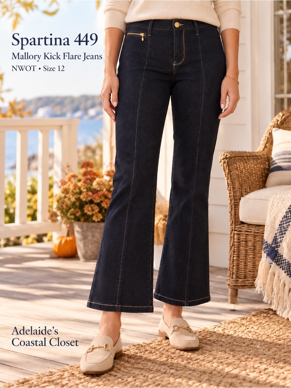 Spartina 449 Mallory Kick Flare Jeans Dark Denim Casa Bay Women’s Size 12 NWOT